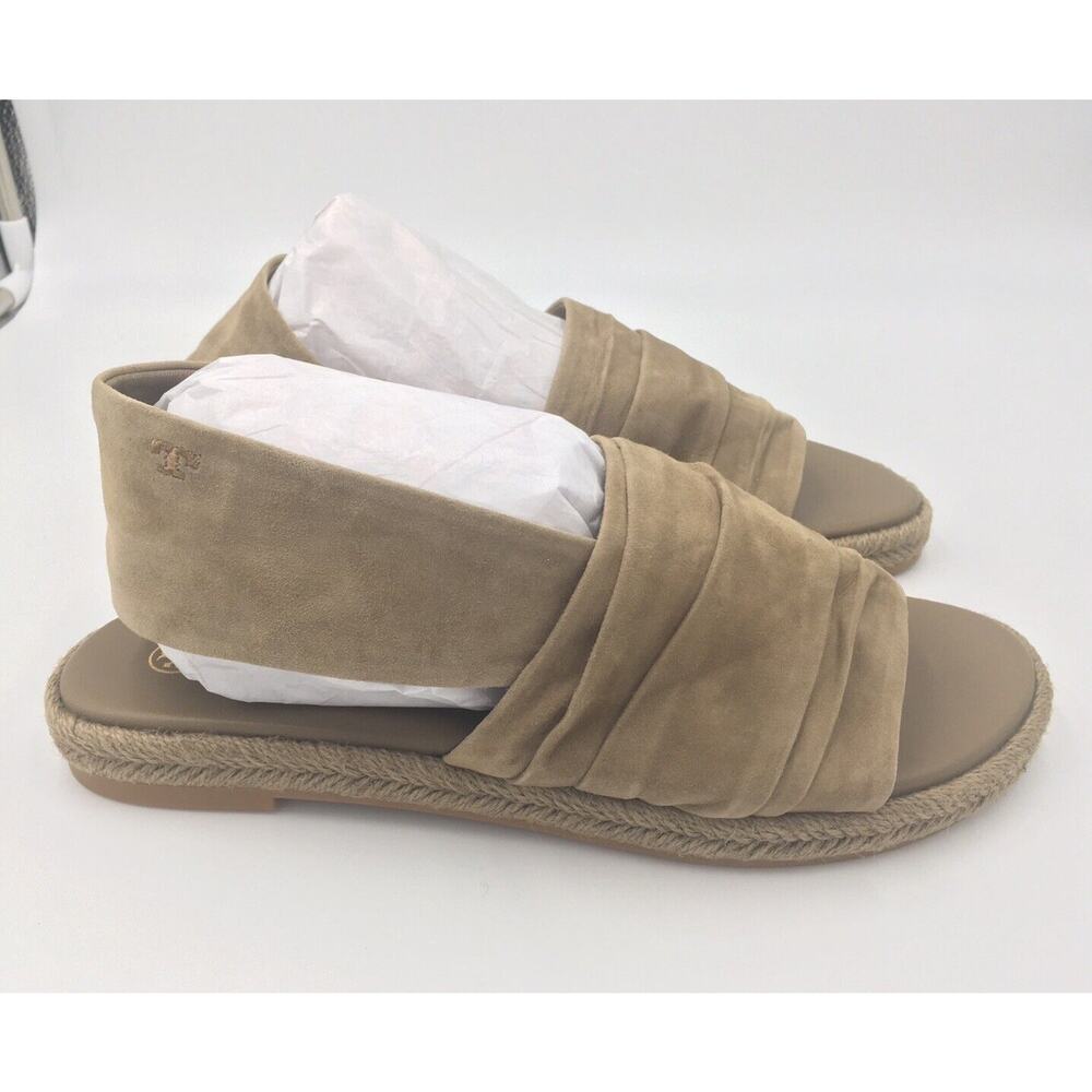 Tory Burch Neutral Tan Gathered Suede Slingback Espadrilles Sandals Sz 8.5 EXC